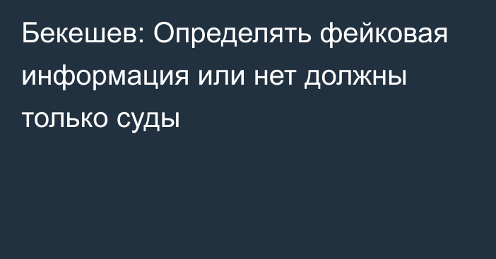 Бекешев: Определять фейковая информация или нет должны только суды