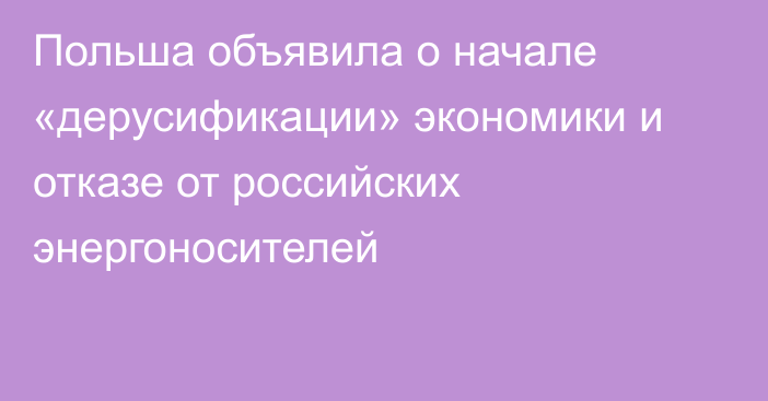 Польша объявила о начале «дерусификации» экономики и отказе от российских энергоносителей