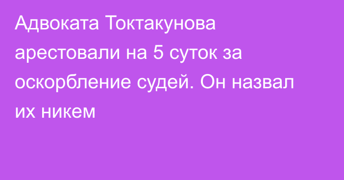 Адвоката Токтакунова арестовали на 5 суток за оскорбление судей. Он назвал их никем