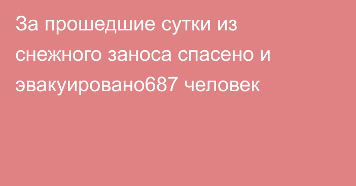 За прошедшие сутки из снежного заноса спасено и эвакуировано687 человек