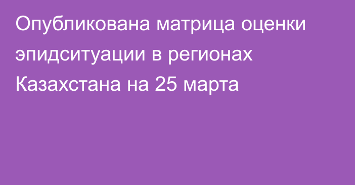 Опубликована матрица оценки эпидситуации в регионах Казахстана на 25 марта