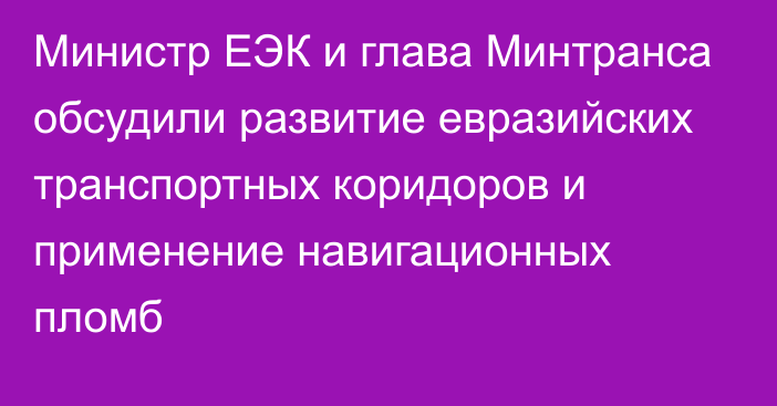 Министр ЕЭК и глава Минтранса обсудили развитие евразийских транспортных коридоров и применение навигационных пломб