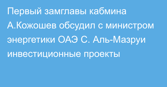 Первый замглавы кабмина А.Кожошев обсудил с министром энергетики ОАЭ С. Аль-Мазруи инвестиционные проекты 