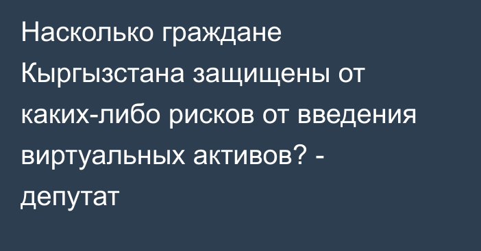 Насколько граждане Кыргызстана защищены от каких-либо рисков от введения виртуальных активов? - депутат