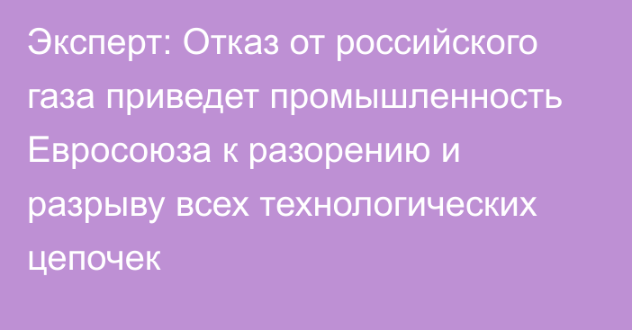 Эксперт: Отказ от российского газа приведет промышленность Евросоюза к разорению и разрыву всех технологических цепочек