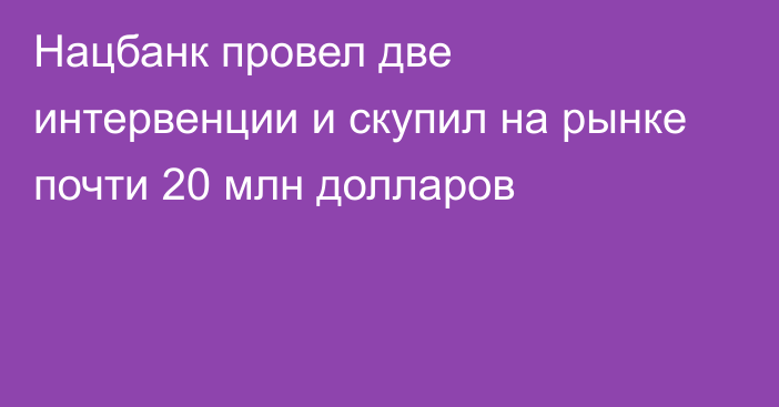 Нацбанк провел две интервенции и скупил на рынке почти 20 млн долларов