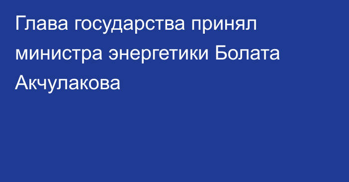 Глава государства принял министра энергетики Болата Акчулакова