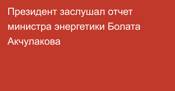 Президент заслушал отчет министра энергетики Болата Акчулакова