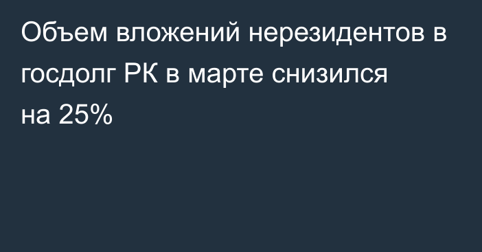 Объем вложений нерезидентов в госдолг РК в марте снизился на 25%