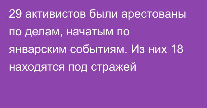 29 активистов были арестованы по делам, начатым по январским событиям. Из них 18 находятся под стражей