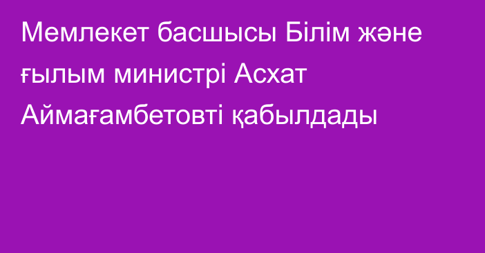 Мемлекет басшысы Білім және ғылым министрі Асхат Аймағамбетовті қабылдады