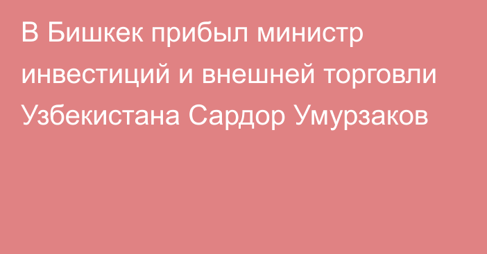 В Бишкек прибыл министр инвестиций и внешней торговли Узбекистана Сардор Умурзаков