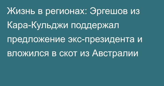 Жизнь в регионах: Эргешов из Кара-Кульджи поддержал предложение экс-президента и вложился в скот из Австралии