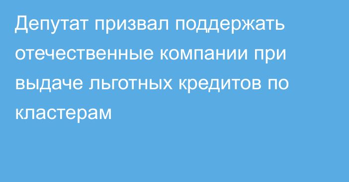 Депутат призвал поддержать отечественные компании при выдаче льготных кредитов по кластерам