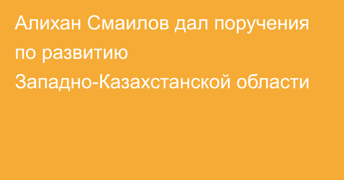 Алихан Смаилов дал поручения по развитию Западно-Казахстанской области