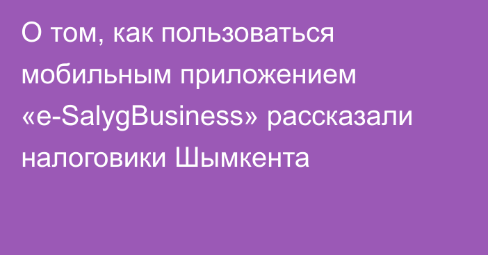 О том, как пользоваться мобильным приложением «e-SalygBusiness» рассказали налоговики Шымкента