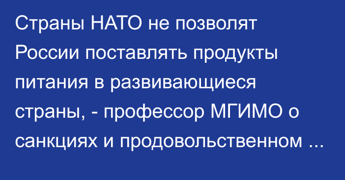 Страны НАТО не позволят России поставлять продукты питания в развивающиеся страны, - профессор МГИМО о санкциях и продовольственном кризисе