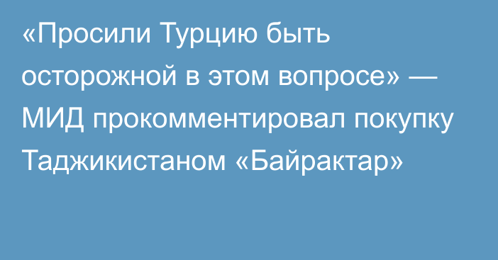 «Просили Турцию быть осторожной в этом вопросе» — МИД прокомментировал покупку Таджикистаном «Байрактар»