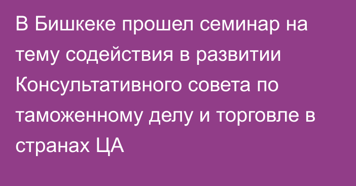 В Бишкеке прошел семинар на тему содействия в развитии Консультативного совета по таможенному делу и торговле в странах ЦА