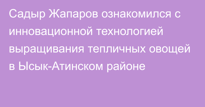 Садыр Жапаров ознакомился с инновационной технологией выращивания тепличных овощей в Ысык-Атинском районе