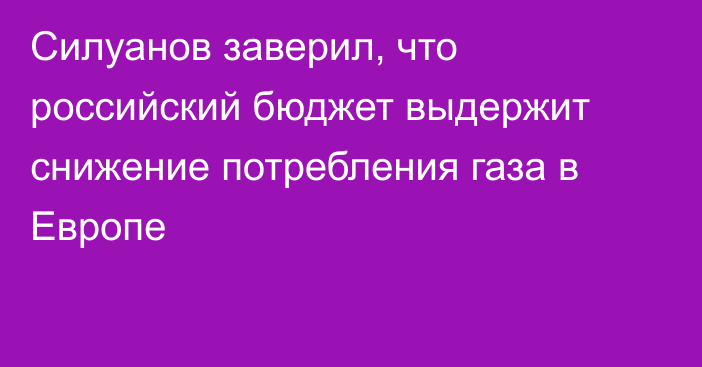 Силуанов заверил, что российский бюджет выдержит снижение потребления газа в Европе