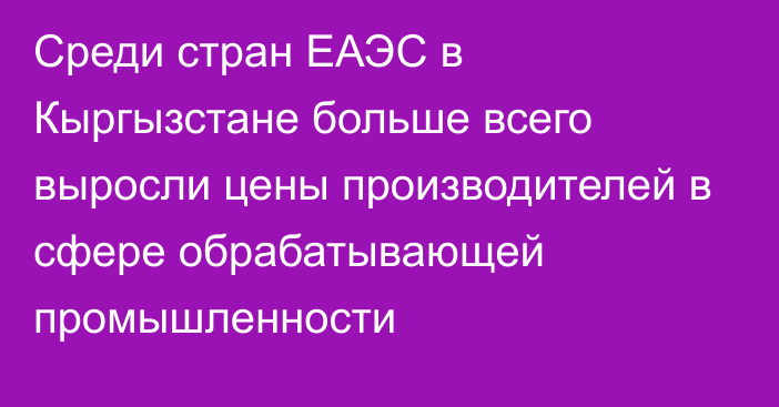 Среди стран ЕАЭС в Кыргызстане больше всего выросли цены производителей в сфере обрабатывающей промышленности