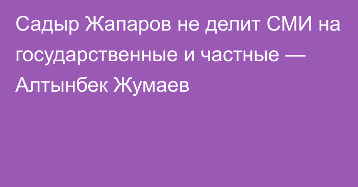 Садыр Жапаров не делит СМИ на государственные и частные — Алтынбек Жумаев