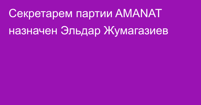 Секретарем партии AMANAT назначен Эльдар Жумагазиев