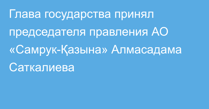 Глава государства принял председателя правления АО «Самрук-Қазына» Алмасадама Саткалиева