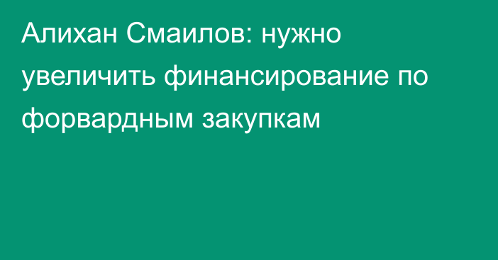 Алихан Смаилов: нужно увеличить финансирование по форвардным закупкам