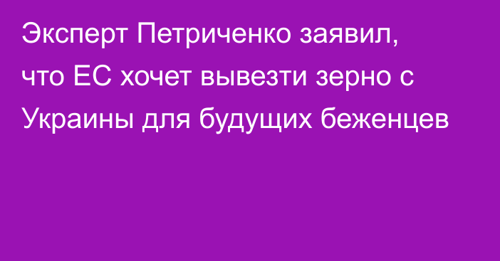 Эксперт Петриченко заявил, что ЕС хочет вывезти зерно с Украины для будущих беженцев