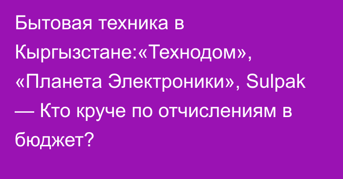 Бытовая техника в Кыргызстане:«Технодом», «Планета Электроники», Sulpak — Кто круче по отчислениям в бюджет?