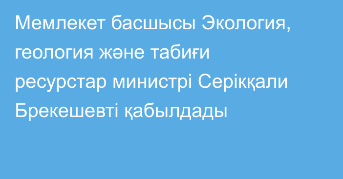 Мемлекет басшысы Экология, геология және табиғи ресурстар министрі Серікқали Брекешевті қабылдады