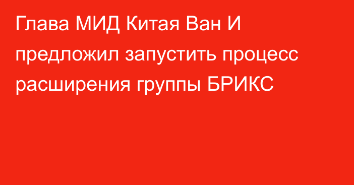 Глава МИД Китая Ван И предложил запустить процесс расширения группы БРИКС