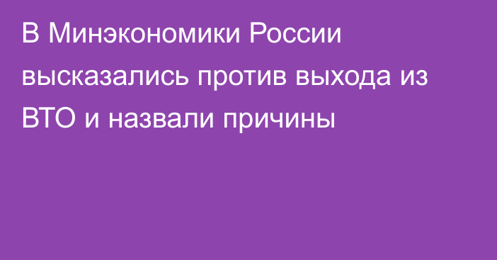 В Минэкономики России высказались против выхода из ВТО и назвали причины