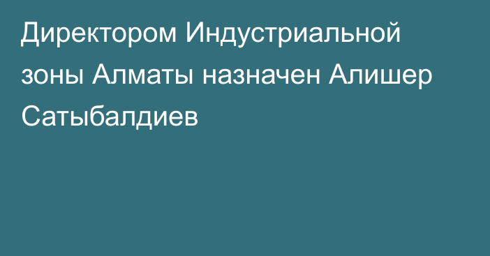 Директором Индустриальной зоны Алматы назначен Алишер Сатыбалдиев