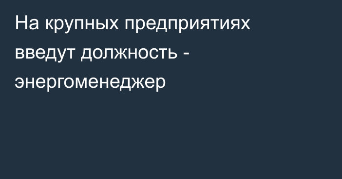 На крупных предприятиях введут должность - энергоменеджер