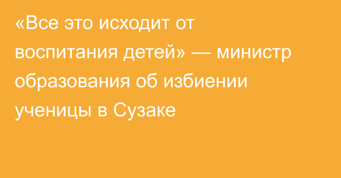 «Все это исходит от воспитания детей» — министр образования об избиении ученицы в Сузаке