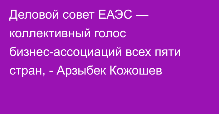 Деловой совет ЕАЭС — коллективный голос бизнес-ассоциаций всех пяти стран, - Арзыбек Кожошев