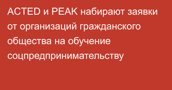 ACTED и PEAK набирают заявки от организаций гражданского общества на обучение соцпредпринимательству