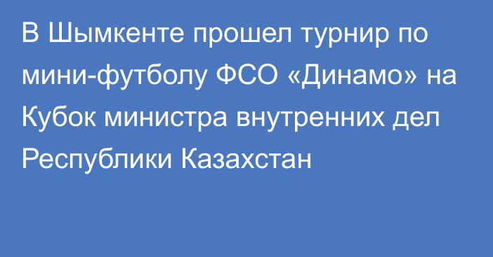 В Шымкенте прошел турнир по мини-футболу ФСО «Динамо» на Кубок министра внутренних дел Республики Казахстан