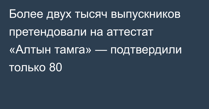 Более двух тысяч выпускников претендовали на аттестат «Алтын тамга» — подтвердили только 80