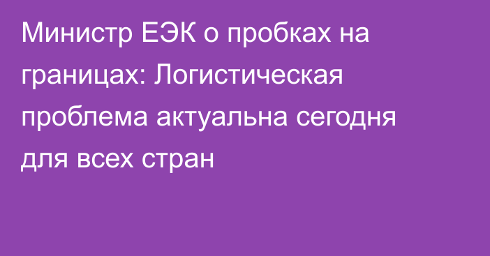 Министр ЕЭК о пробках на границах: Логистическая проблема актуальна сегодня для всех стран