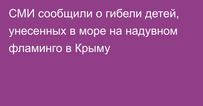 СМИ сообщили о гибели детей, унесенных в море на надувном фламинго в Крыму