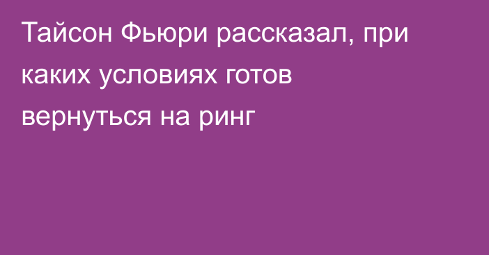 Тайсон Фьюри рассказал, при каких условиях готов вернуться на ринг