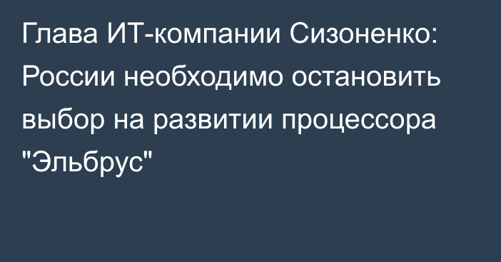 Глава ИТ-компании Сизоненко: России необходимо остановить выбор на развитии процессора 