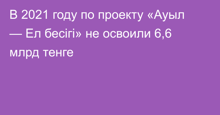 В 2021 году по проекту «Ауыл — Ел бесігі» не освоили 6,6 млрд тенге