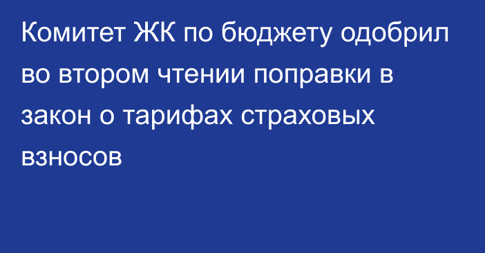 Комитет ЖК по бюджету одобрил во втором чтении поправки в закон о тарифах страховых взносов