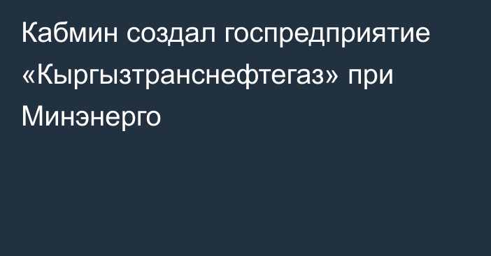 Кабмин создал госпредприятие «Кыргызтранснефтегаз» при Минэнерго