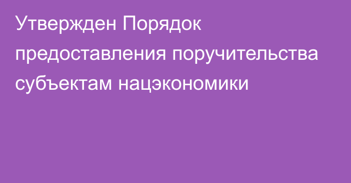 Утвержден Порядок предоставления поручительства субъектам нацэкономики